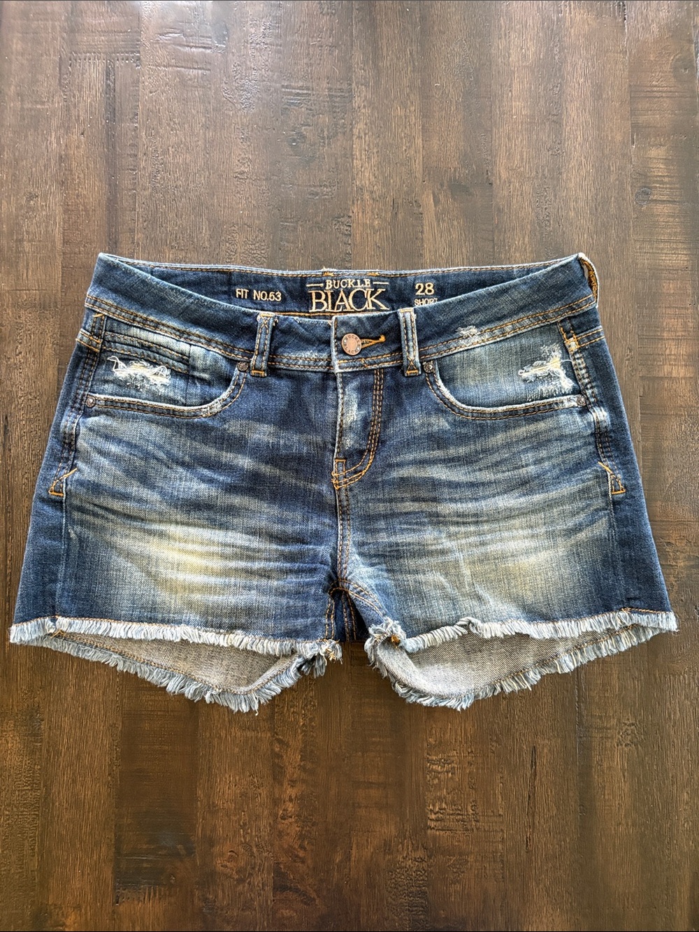 Buckle Black Fit No. 53 Blue Distressed Denim Jean Shorts